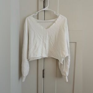 SHEIN Women's White V-Neck Long Sleeve Top